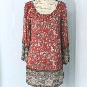 Bobeau  Rayon Tunic Off Shoulder Top Brown Red L M